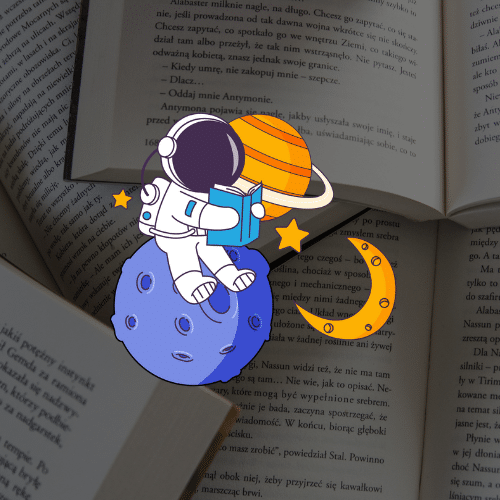 Flipbox image of an astronaut reading a book sitting on a moon
