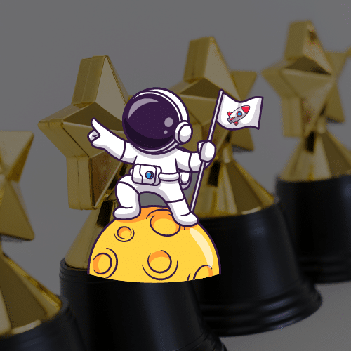 flipbox image of an astronaut standing on a moon with a flag