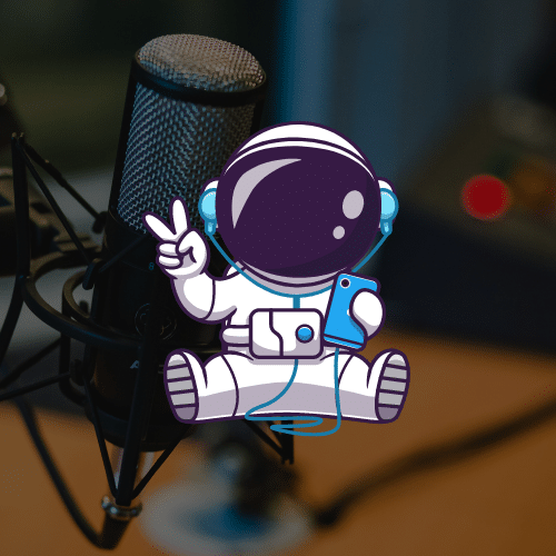 flipbox image of an astronaut with earbuds listening to music from a phone