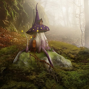 Mushroom house in a forest